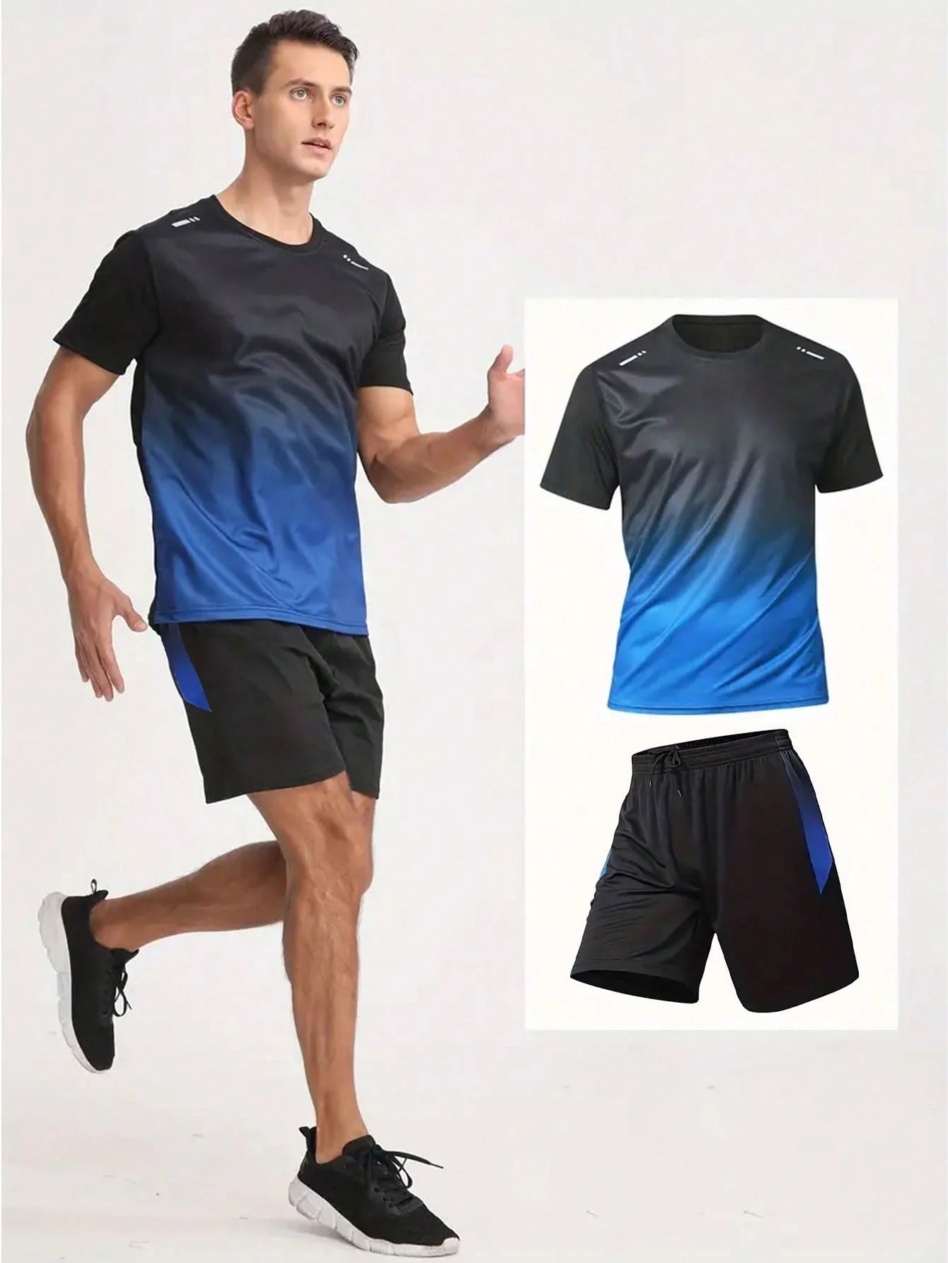 12 pcs color random including 6 T-shirts+6 shorts  men's gradient short sleeved shorts breathable and quick drying casual fitnes