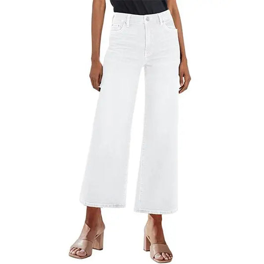 Genleck Wide Leg Jeans Cropped Loose Fit High Waisted Stretchy Capri Denim Pants Baggy Petite Jeans Short Girls Friendly White C