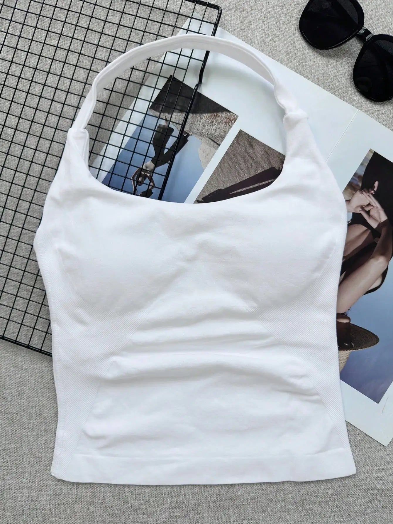 Seamless Long Camisole Sports Tank Top Built-In Removable Bra