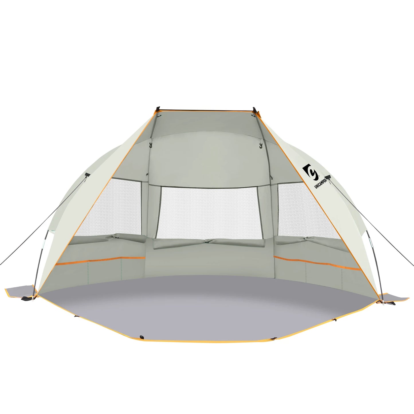 Beach Tent 3 Person Sun Shelter UPF 50+ with Extended Waterproof Pe Floor & 3 Mesh Roll Up Windows Fits