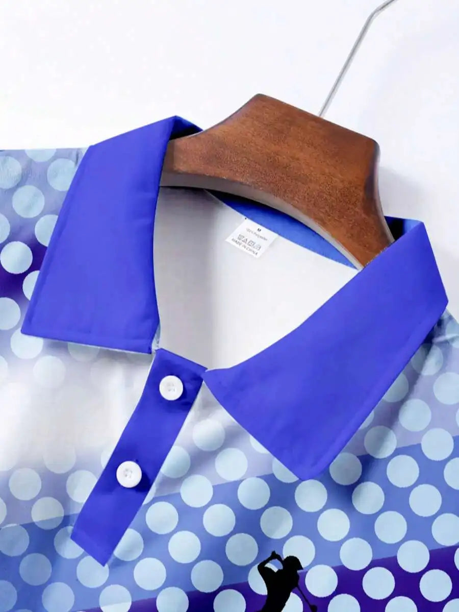 Men's Gradient Polka Dot Silhouette Print Short Sleeve Polo Shirt for Golf Casual Summer Wear