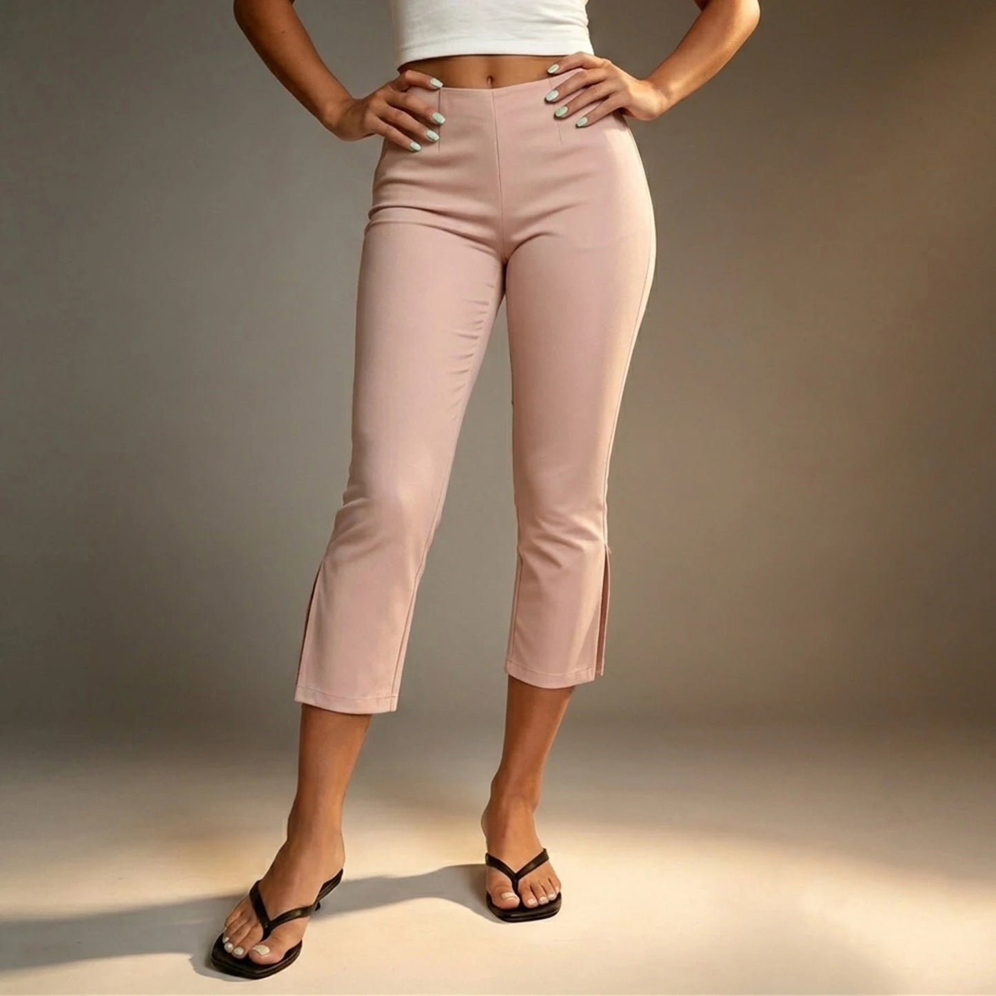 XBTCLXEBCO High Waisted Crop Side Slit Capri Pants For Women
