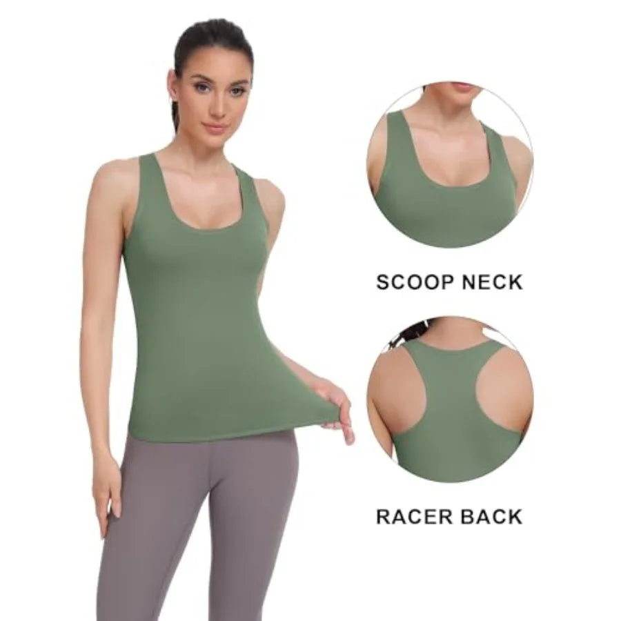 HOPLYNN 4 Pack Women's Racerback Workout Tank Top Crop Athletic Running Gym Yoga Active Sports Tops Shirts for Women