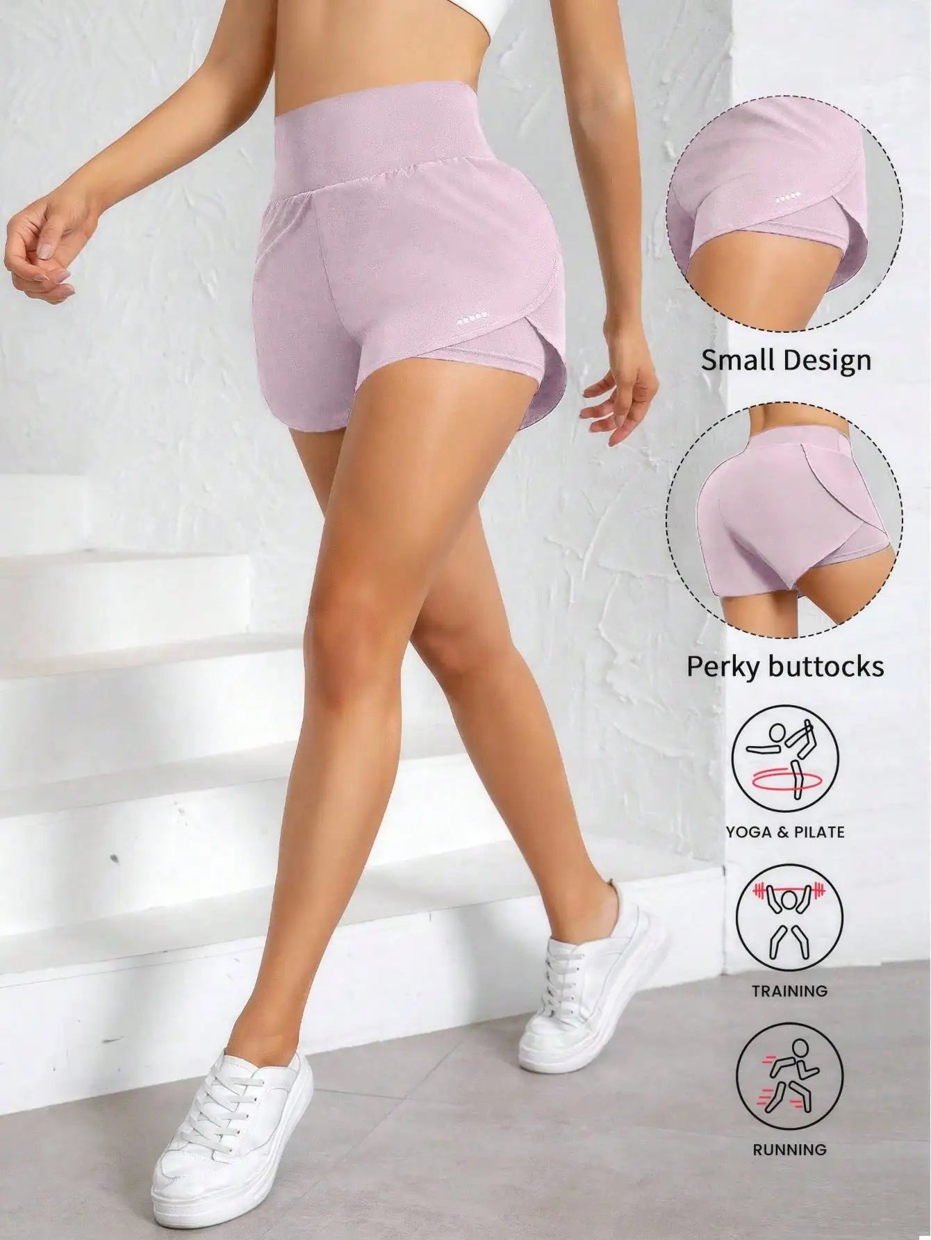 Women 2-In-1 Sports Yoga Shorts High Waist Breathable Quick-Dry