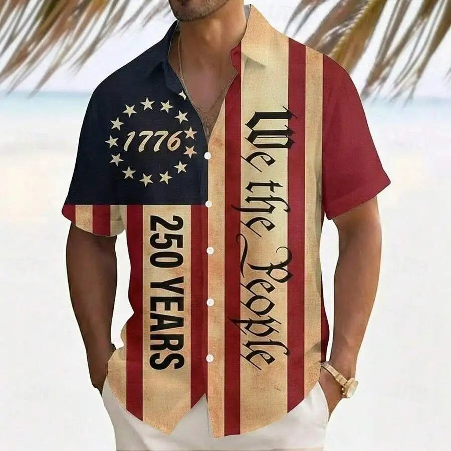 Mens Patriotic USA Flag Shirt We The People Short Sleeve