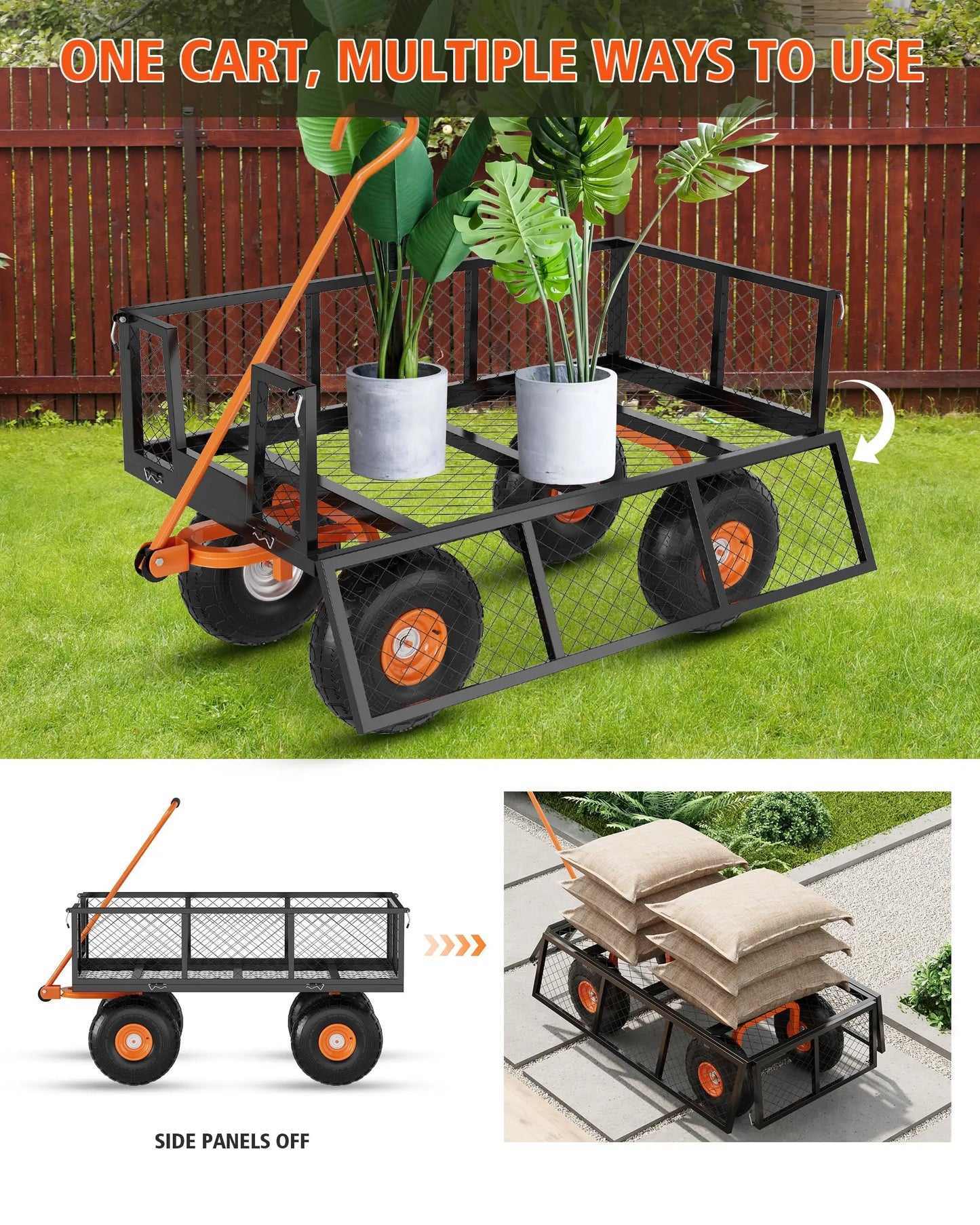 Heavy Duty Mesh Steel Garden Cart With Removable Sides