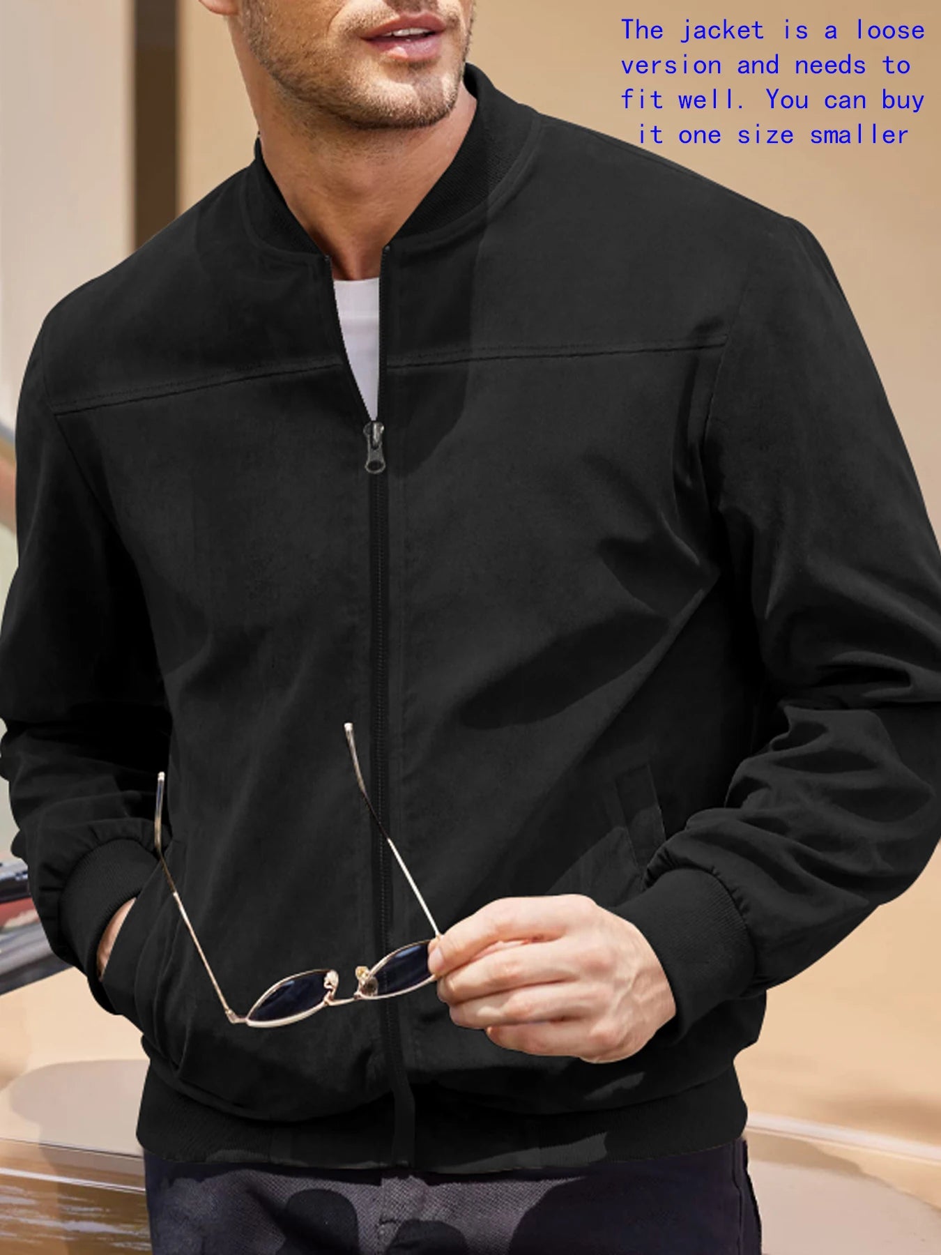 Men's suede nap fabric casual jacket Round neck zipper Solid color Sport Bomber Jacket Casual edition sports and golf fashion