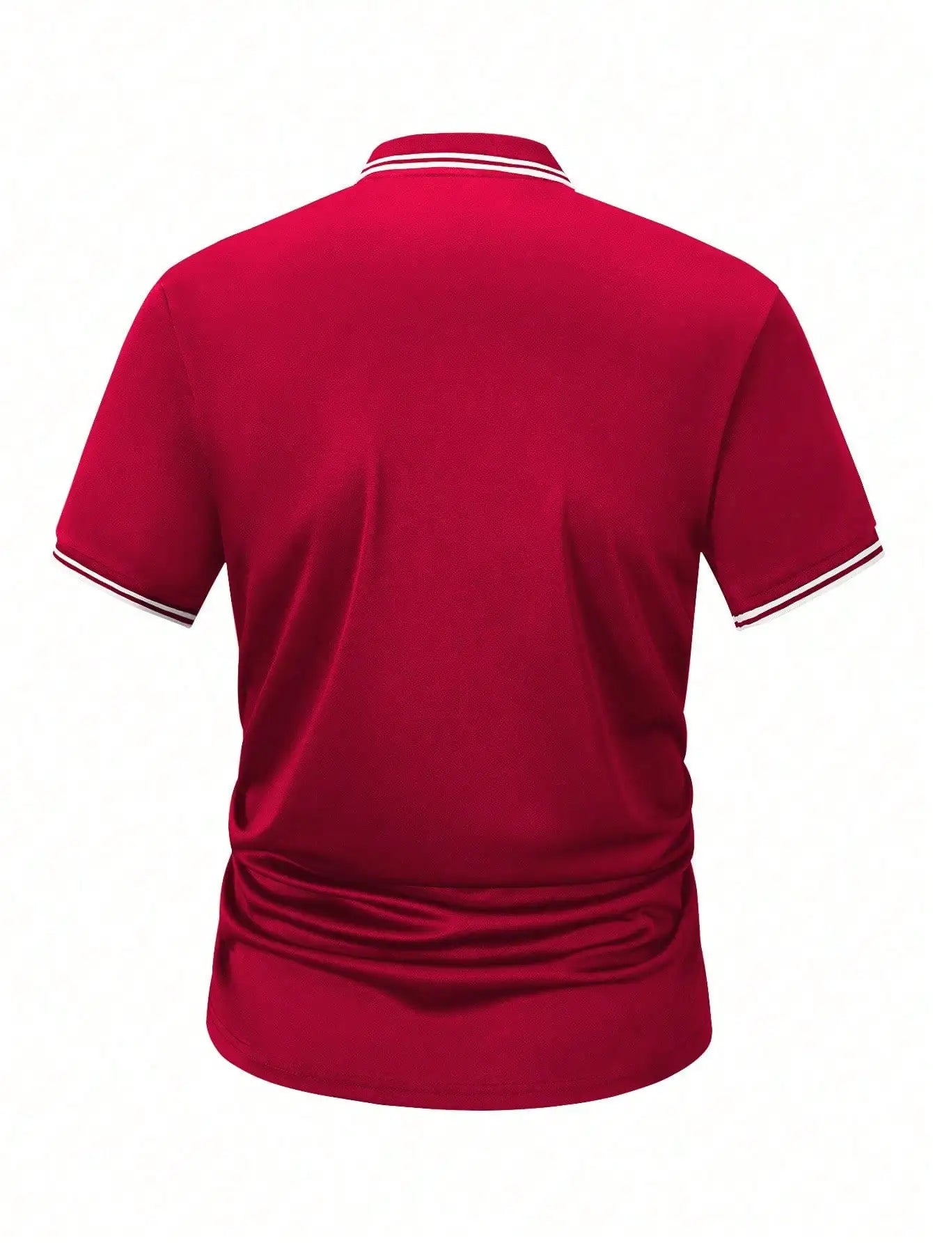 Men's Red Short Sleeve Polo Shirt with White Trim and Horse Graphic