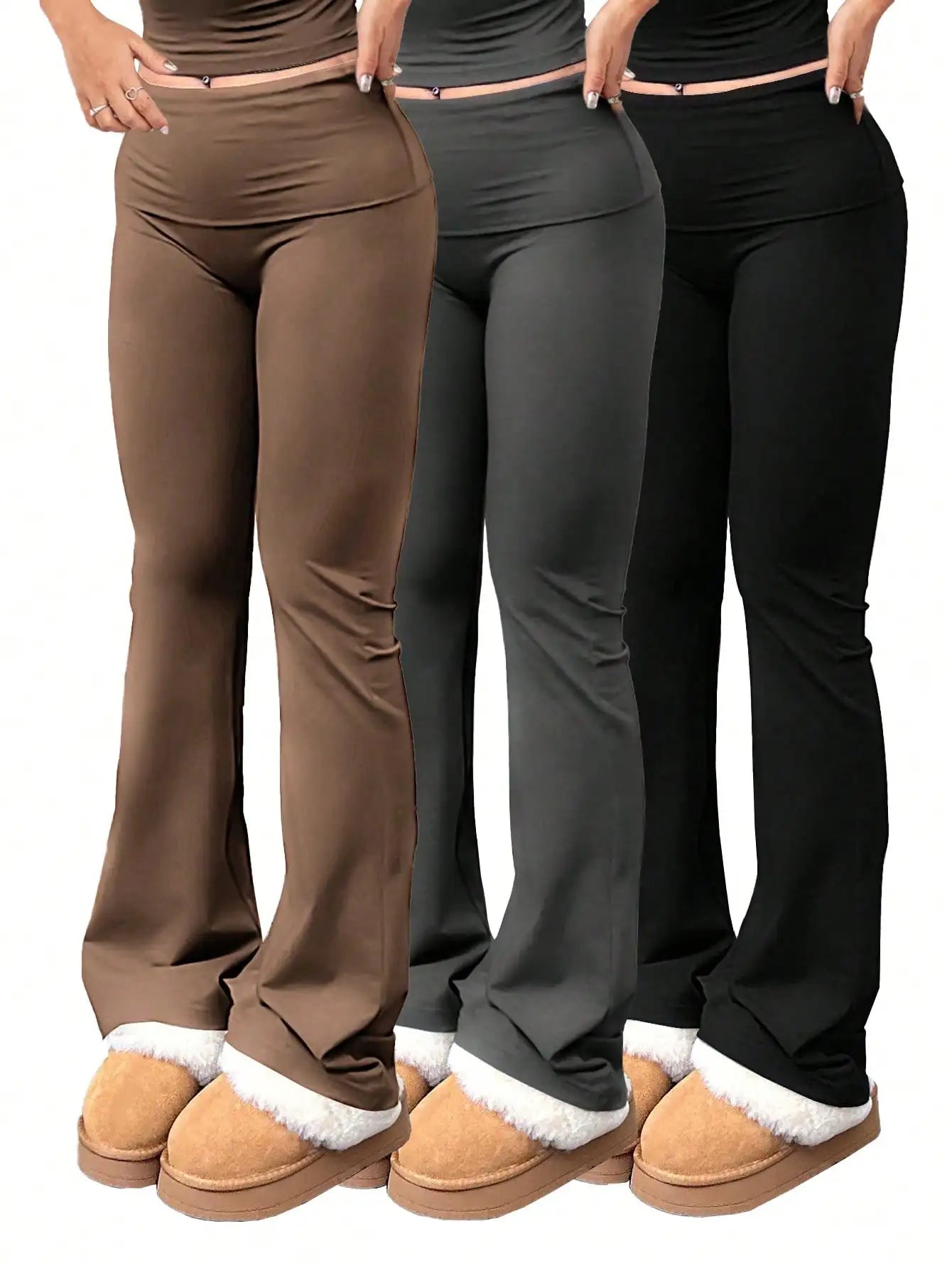 3pcs/Set Women's Yoga Pants - Elastic Waist, High-Waisted Flare/Bootcut Leggings for Gym/Workout/Casual