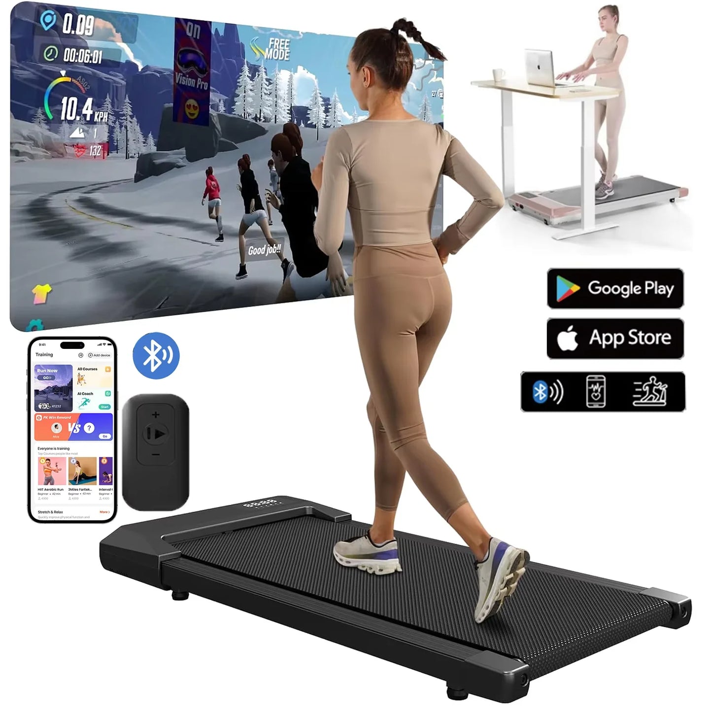 300lbs Treadmill for Home 2.5HP Treadmills Walking Pad LCD Digital Data Display 2in1 Walking Running Fitness Exercise Machine