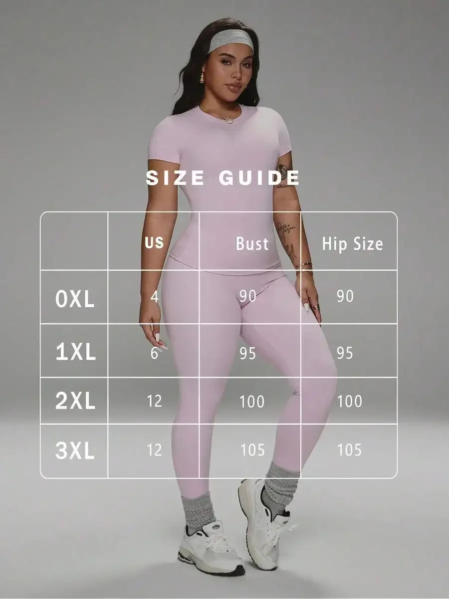 Cloud-Soft 2-Piece Activewear Set High-Waist Yoga Leggings Crew Neck Tee Plus Size Stretchy Sportswear