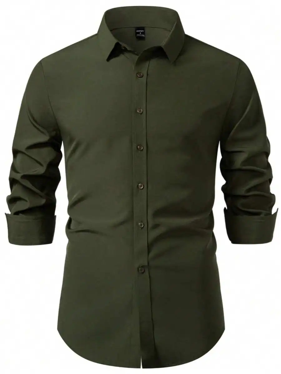Solid Color Long Sleeve Casual Shirt For Men With Turn Down Collar
