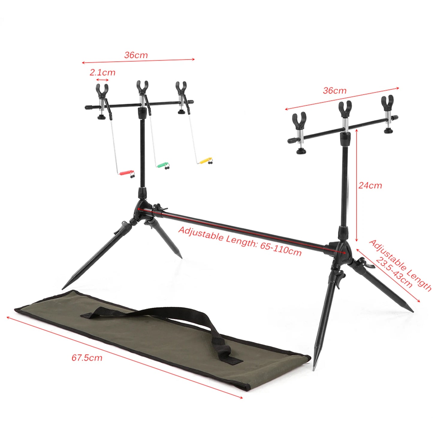 Lixada Adjustable Retractable Carp Rod Pod Stand With 3 Bite Alarms