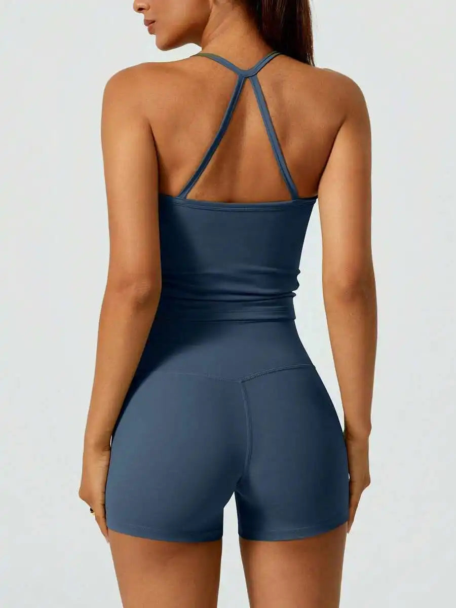 Womens Halter Backless Yoga Sports Suit With Butt Lifting Effect Spring Summer