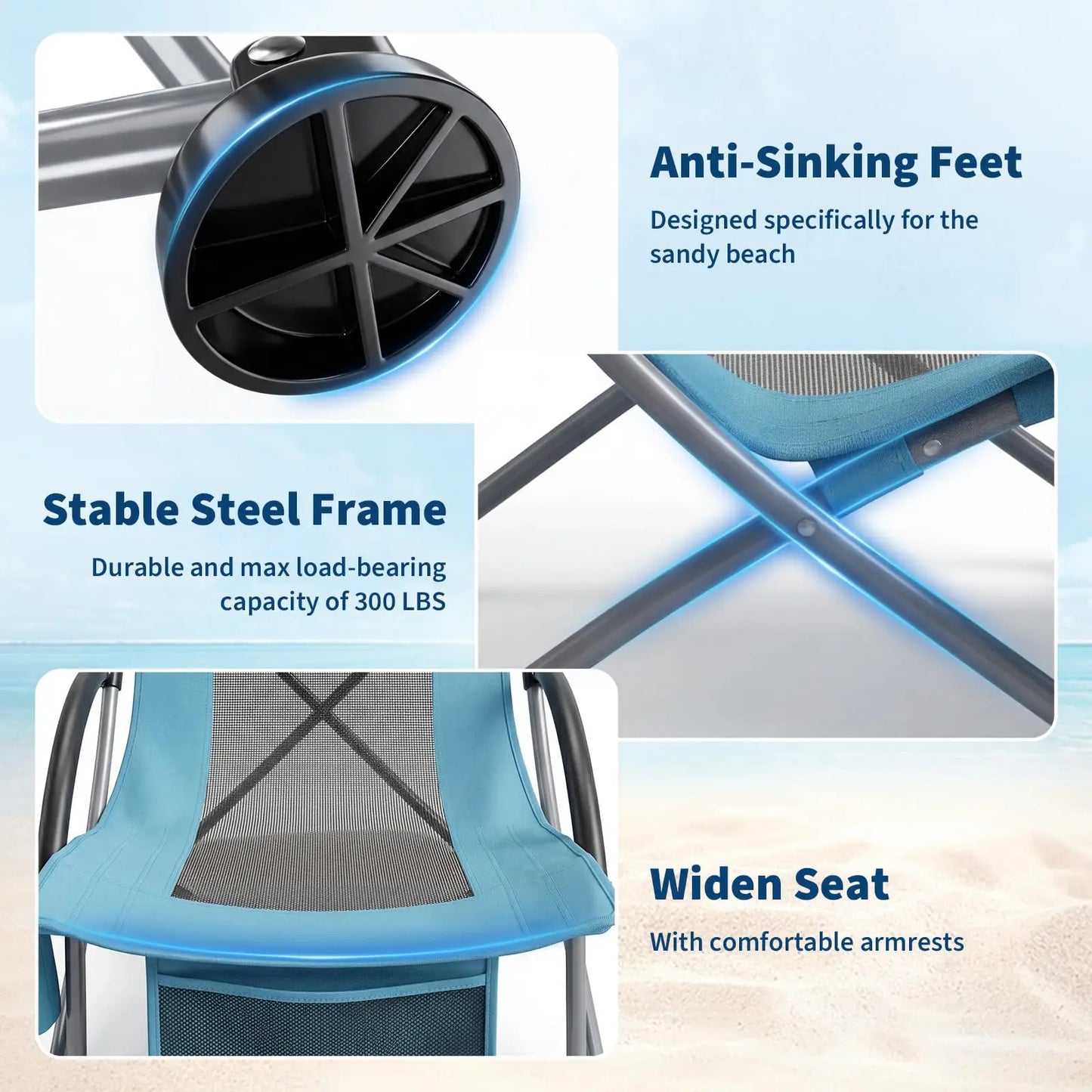 HiMISS High Back Beach Chair Folding With Cup Holder