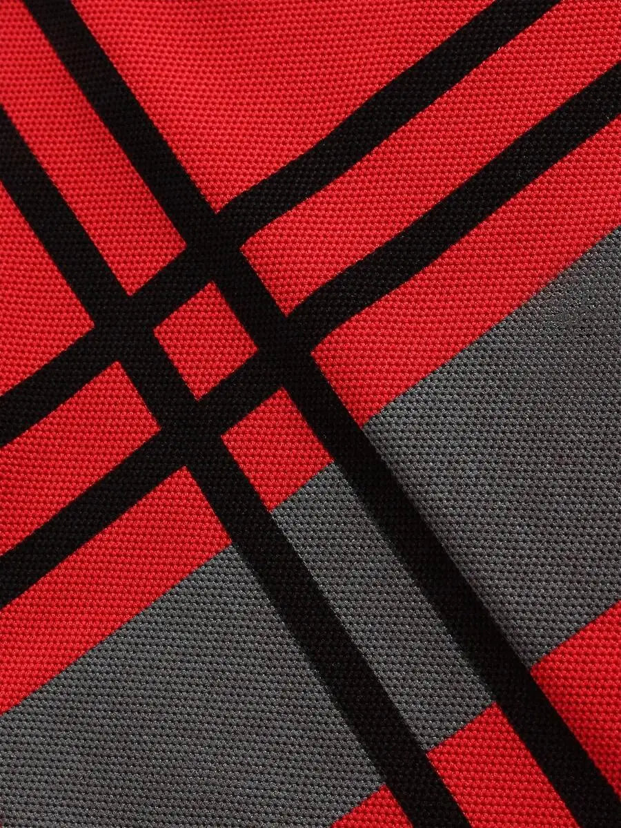 Men's Red Short Sleeve Polo Shirt with Black and Gray Stripe Contrast Trim