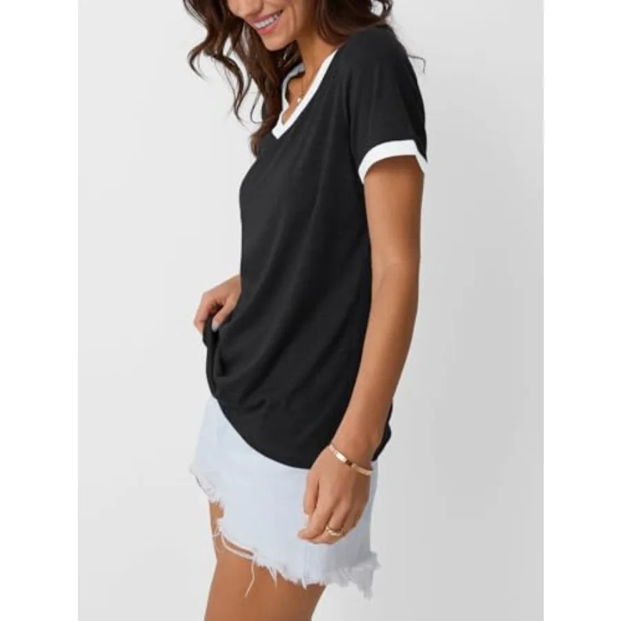 Women Short Sleeve T Shirt Summer Casual Tunic V Neck