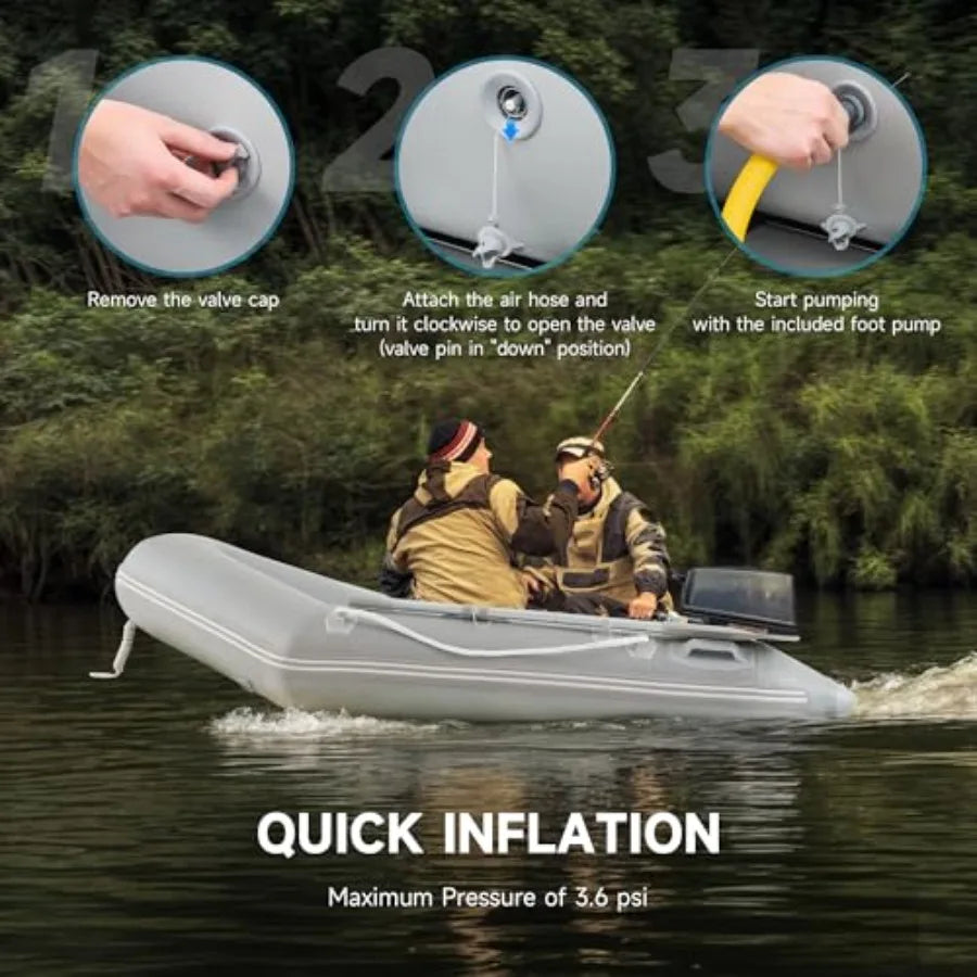 7.5ft Heavy Duty Inflatable Boat with Aluminum Floor Oars - 2 Person 660lb Capacity Dinghy for Fishing/Towing Includes Pump Tra