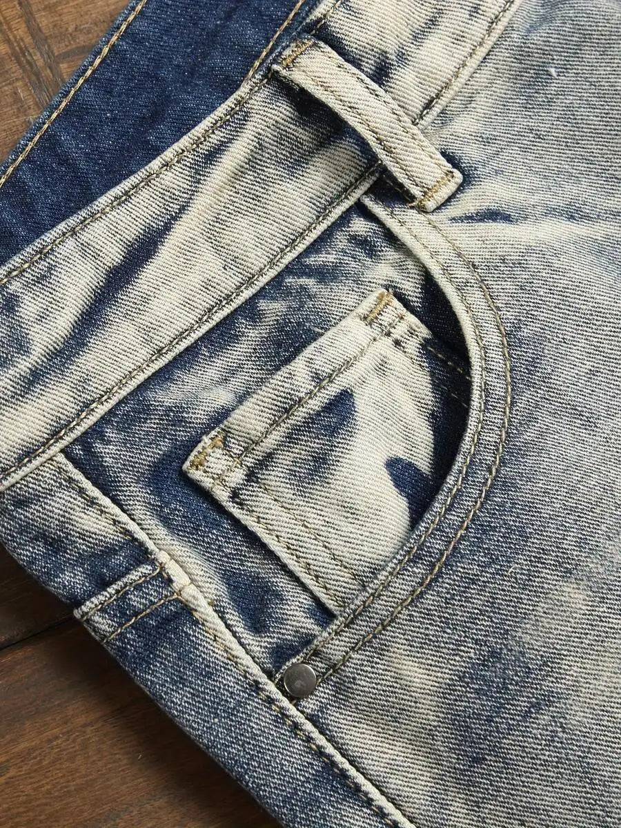 Men's Distressed Denim Shorts Slim Fit Mid Rise Casual