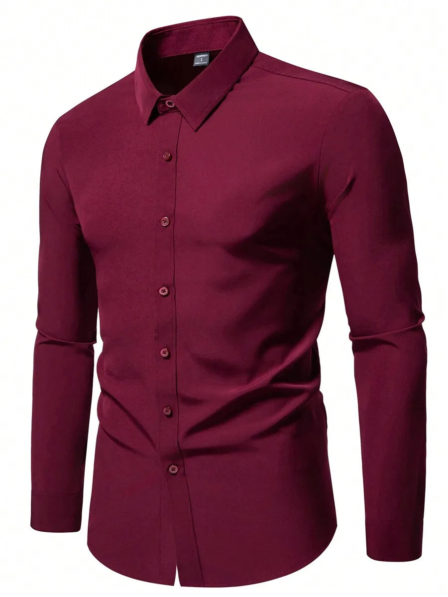 Solid Color Long Sleeve Casual Shirt For Men With Turn Down Collar