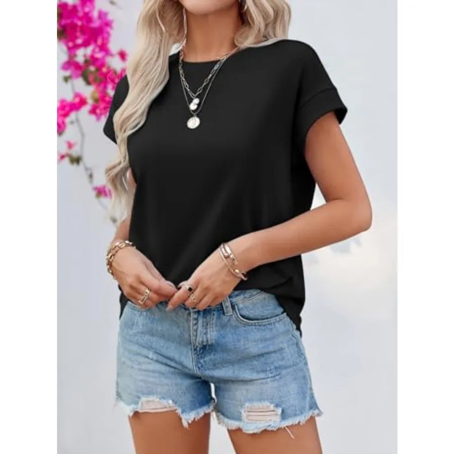 Tankaneo Women's Summer Cap Sleeve Tank Top Crew Neck Tee