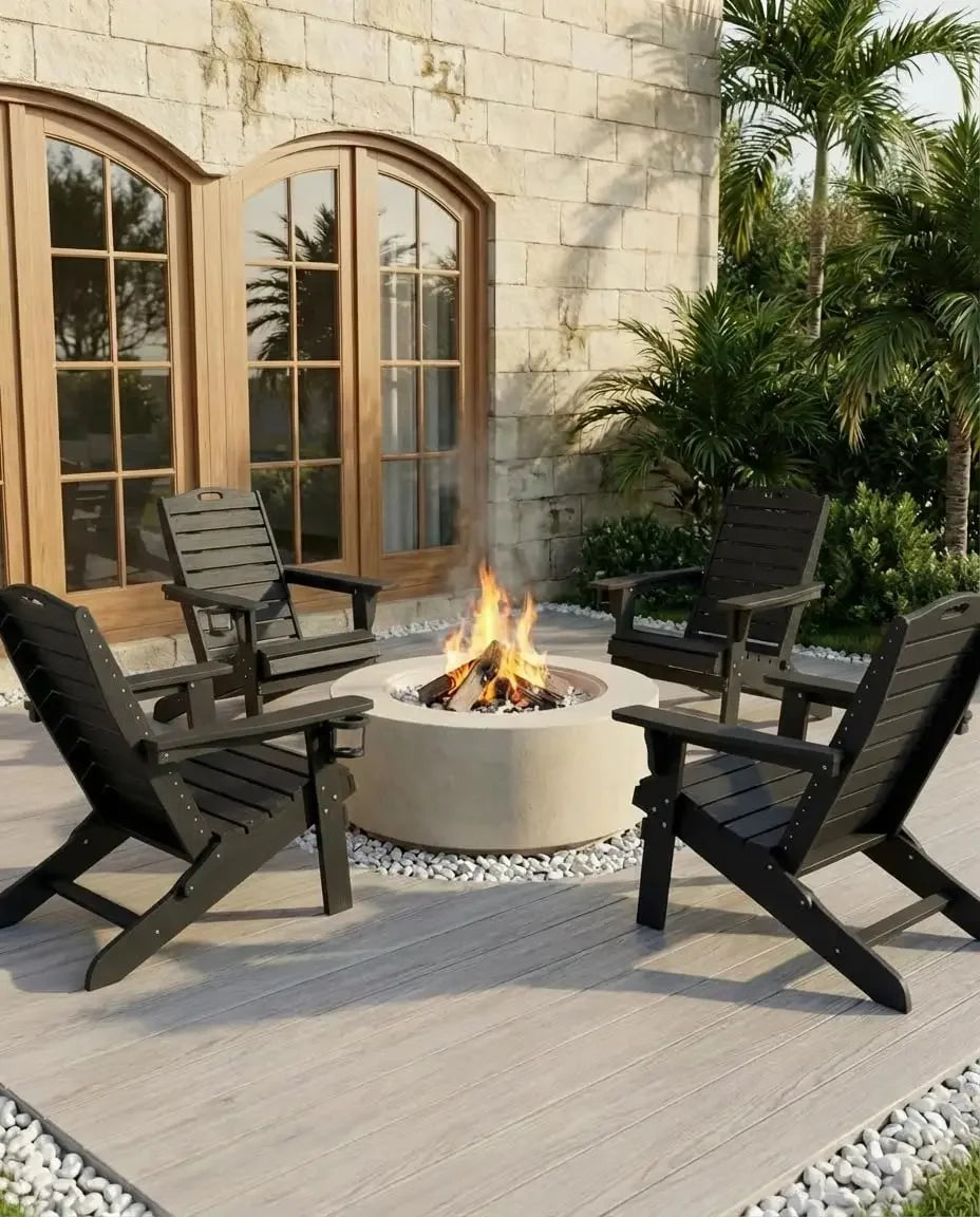 Set Of 2 Folding Adirondack Chairs HDPE With Ottoman