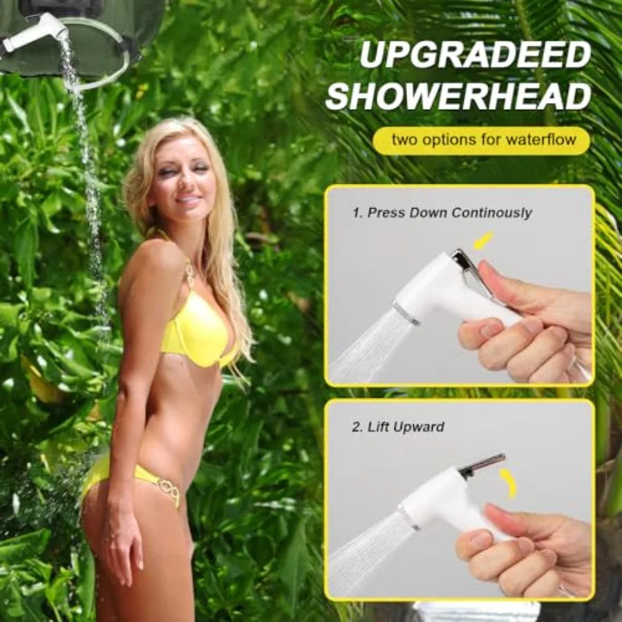 Portable Camping Privacy Tent, Outdoor Shower Tent Kit with 5 Gallon Shower Bag- Nozzle Upgraded