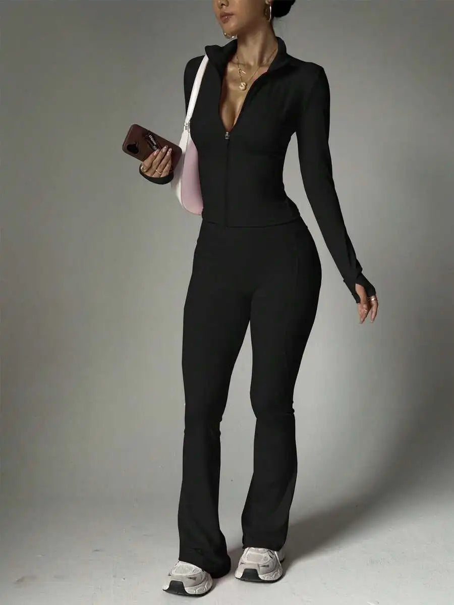 Women Solid Seamless Sports Set Elastic Jacket With Butt Lifting Leggings