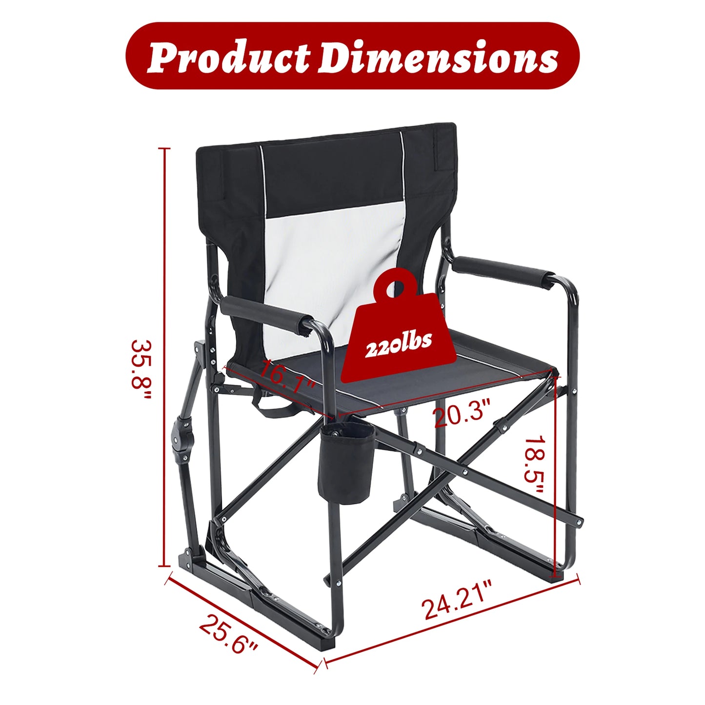 JHK Outdoor Folding Rocking Chair Portable Camping Patio Lounge Chair with Mesh Back Waterproof Armrests Foldable Seat for Patio