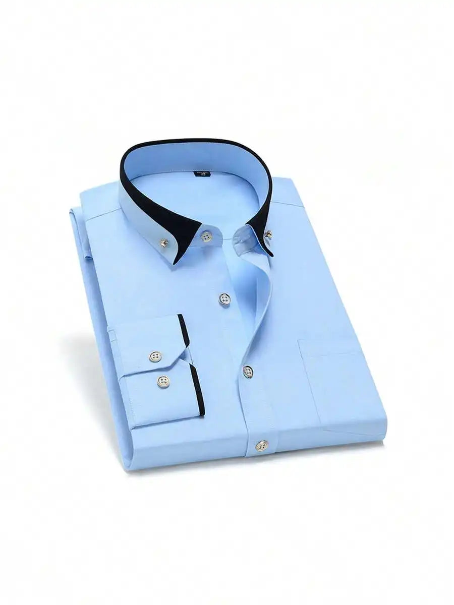 Men's Long Sleeve Button Down Casual Shirt With Contrast Collar