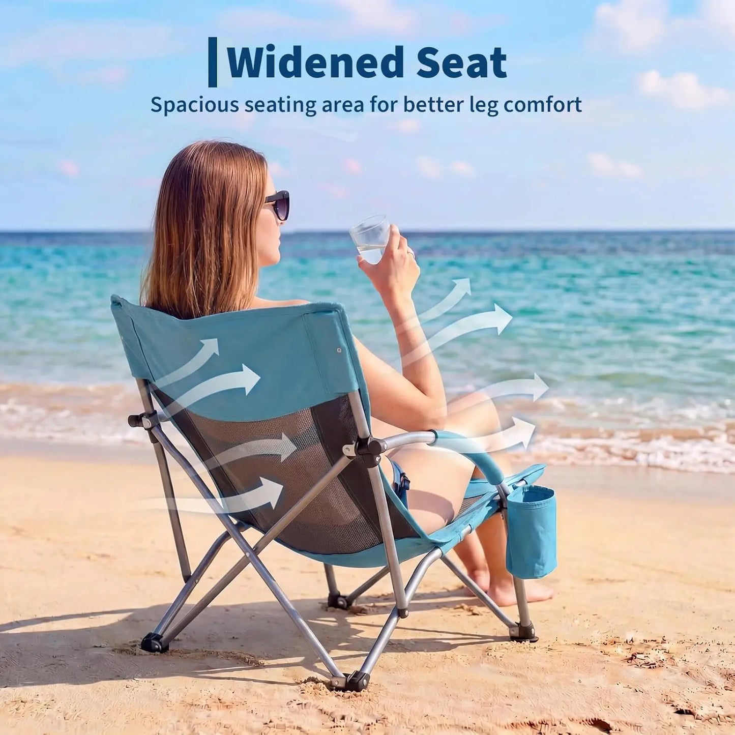 HiMISS High Back Beach Chair Folding With Cup Holder