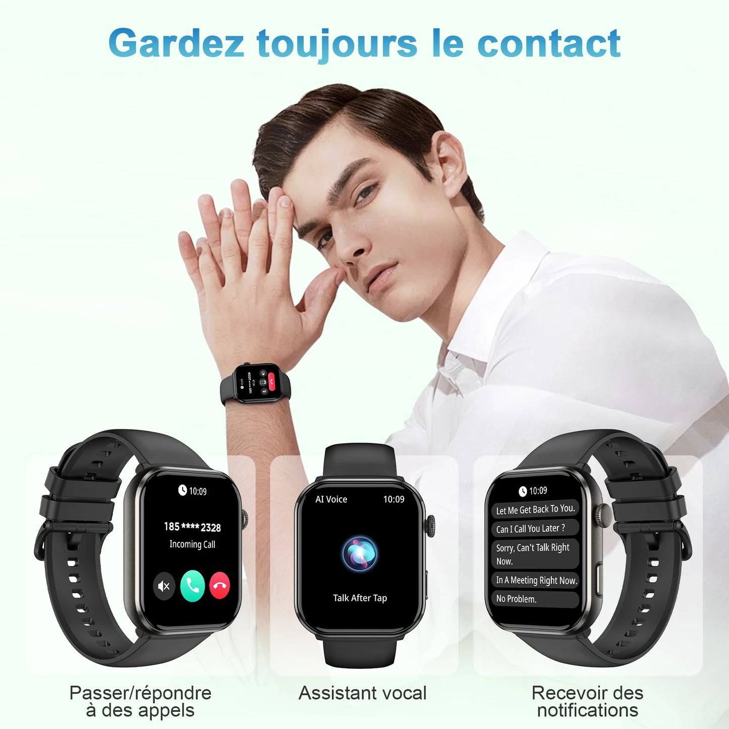 Blackview 800mAh 1.96'' AMOLED Screen R60 Bluetooth Call Smartwatch Blood Oxygen Health Monitoring for Men Women Fitness Tracker
