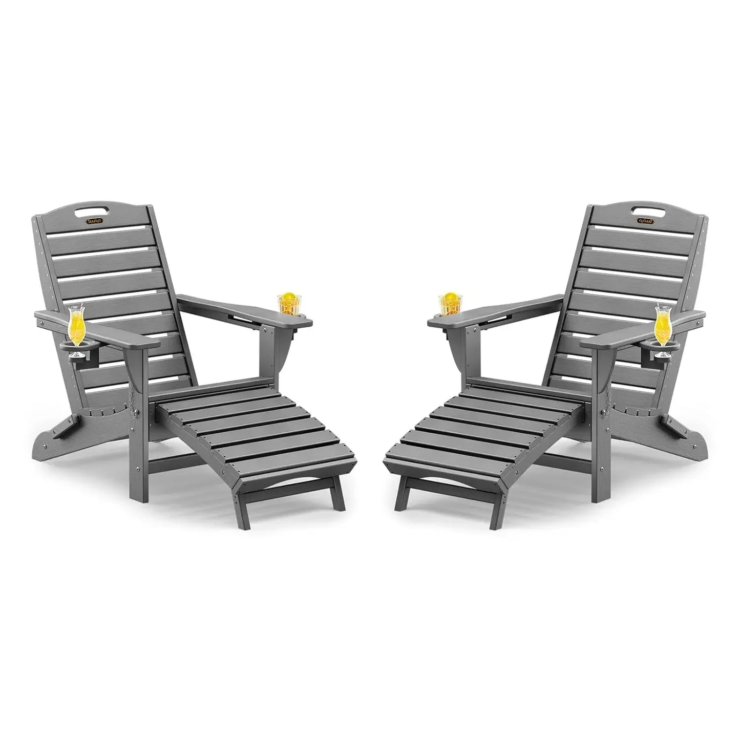 Set Of 2 Folding Adirondack Chairs HDPE With Ottoman