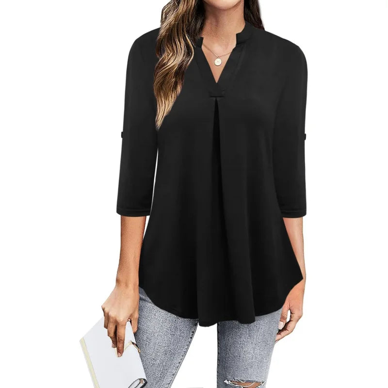 Womens Dressy Casual Chiffon Blouse With V Neck Sleeves