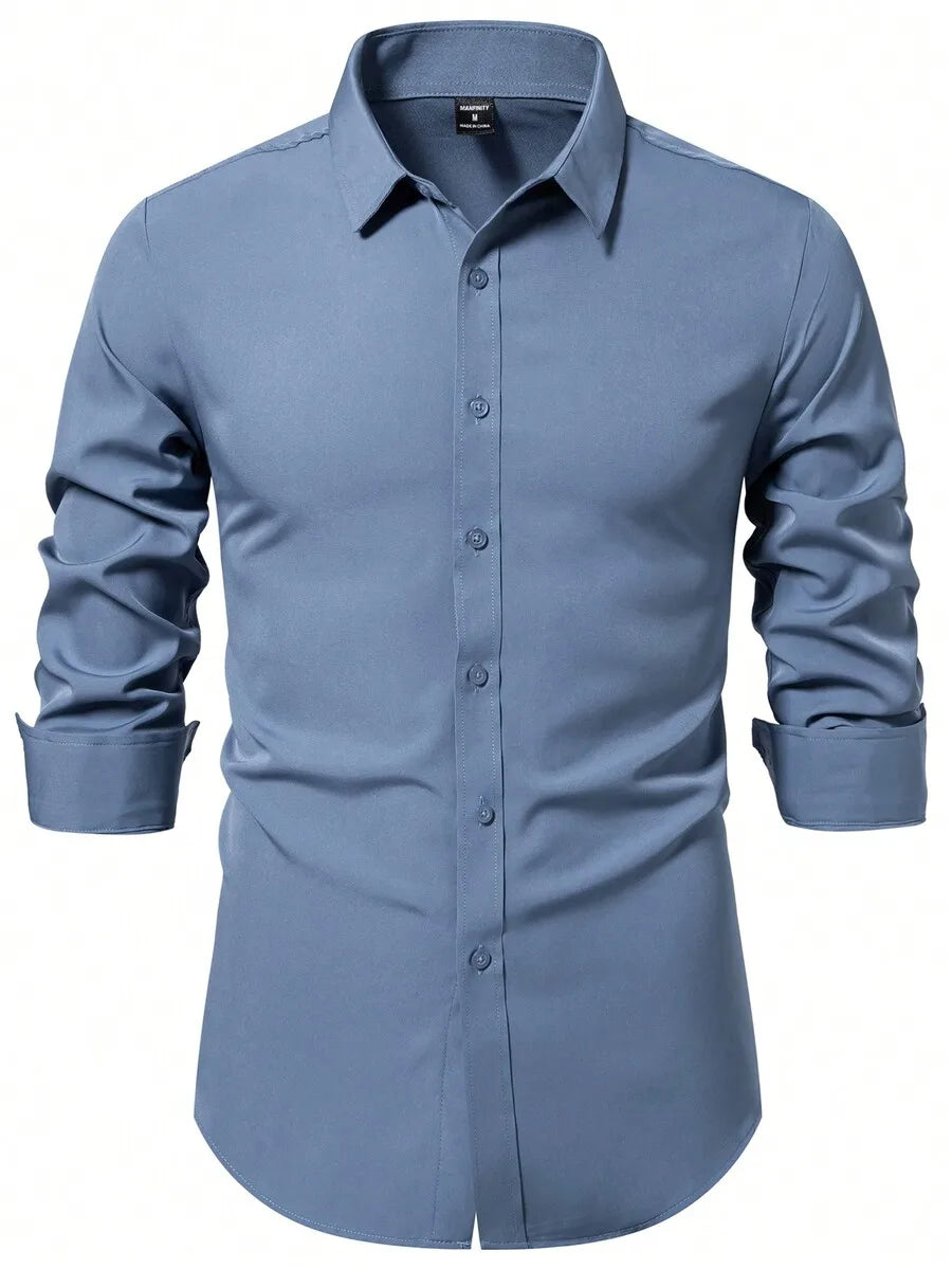 Solid Color Long Sleeve Casual Shirt For Men With Turn Down Collar