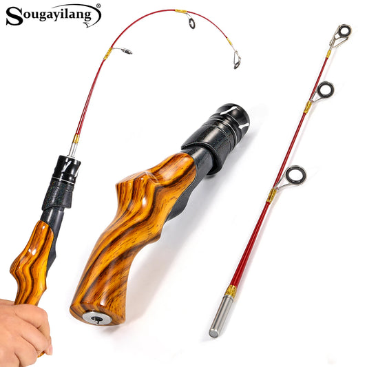 Sougayilang Ultra Light Ice Fishing Rod with Wood Grain Grip and Rust Proof Guide Ring Metal Sleeve for Winter Fishing Rod