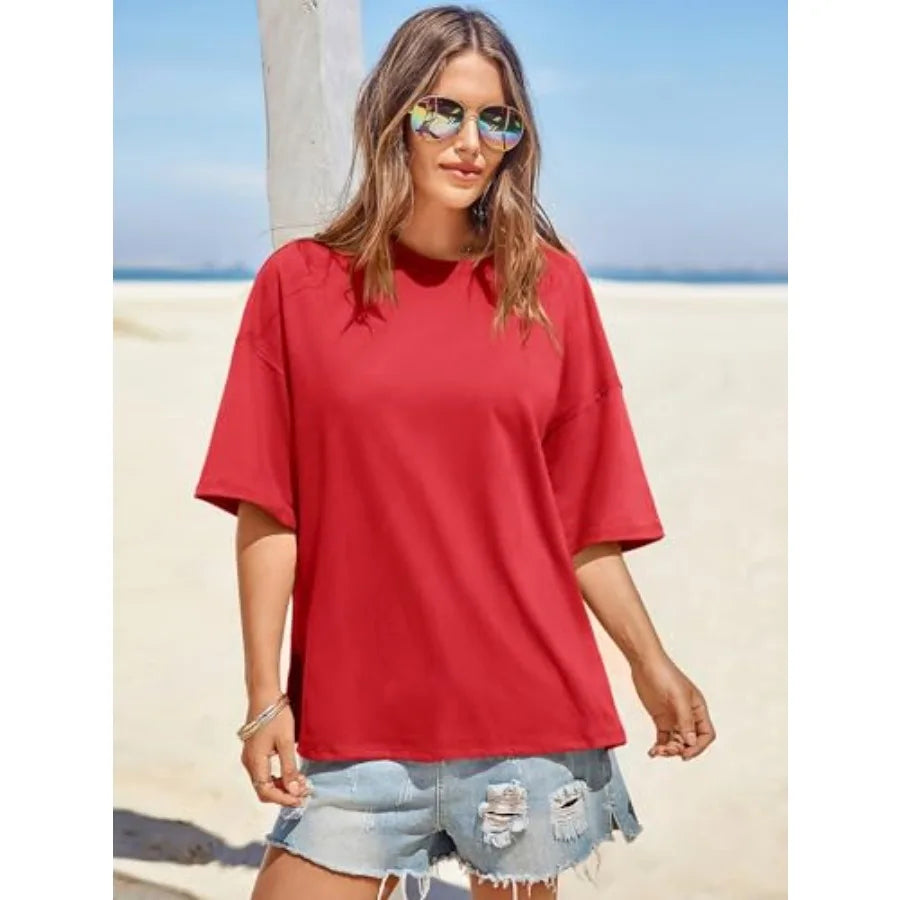 Womens Oversized T Shirt Summer Casual Crew Neck Loose Fit