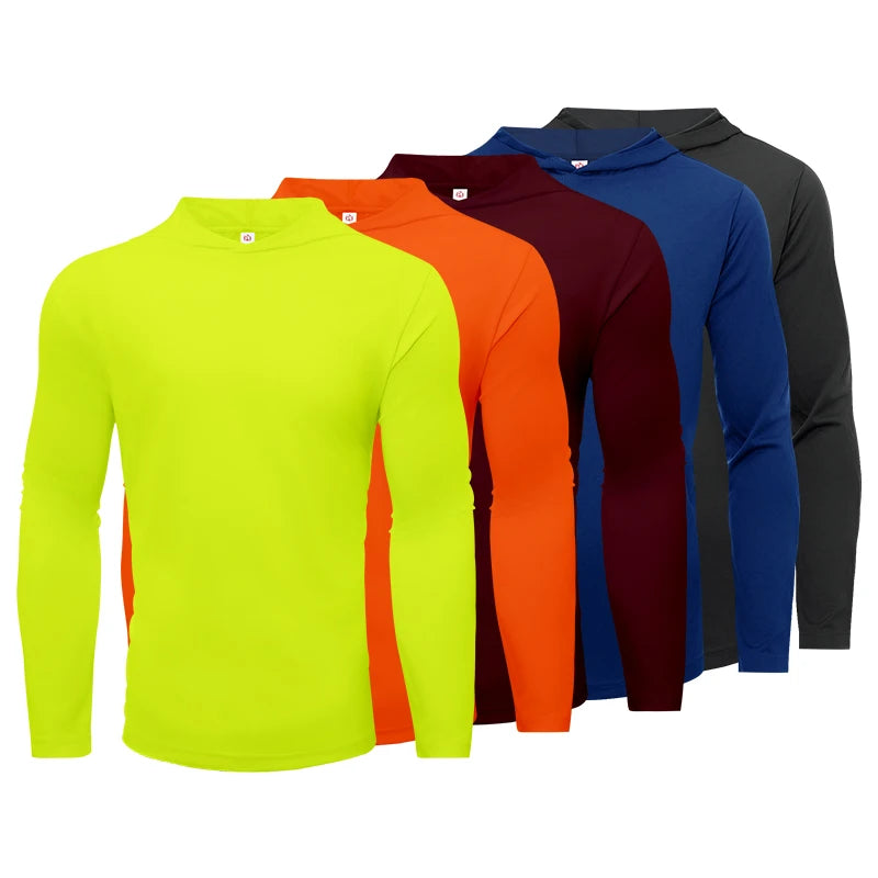 NONECN Men's Hooded Long Sleeve Sports Shirt Breathable for Running and Fitness
