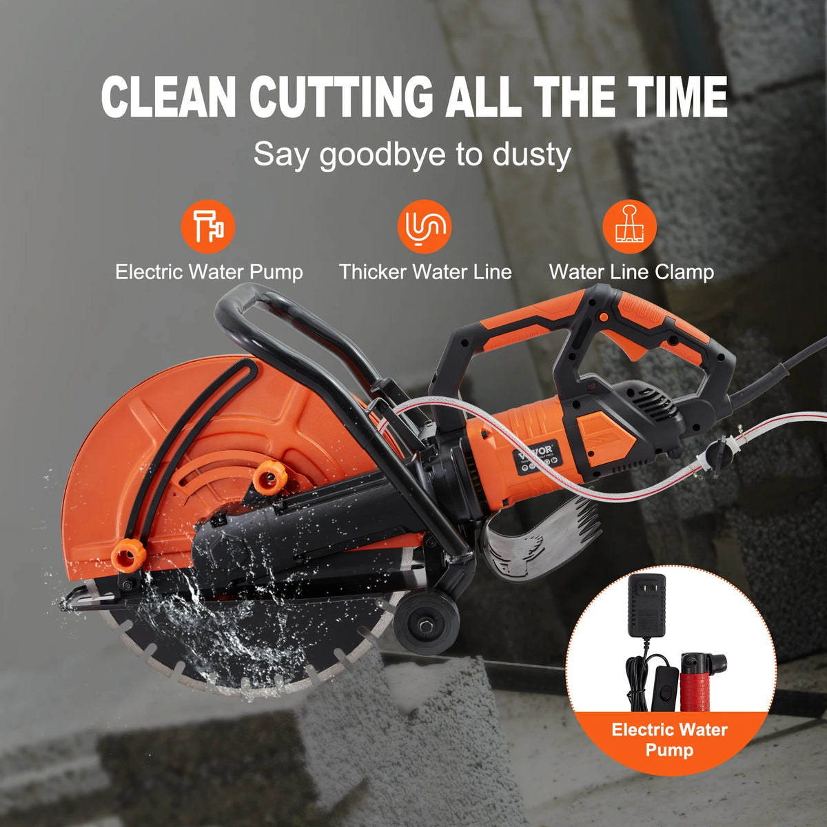 SucceBuy Electric Concrete Saw Wet Cutting Circular Cutter Adjustable Depth