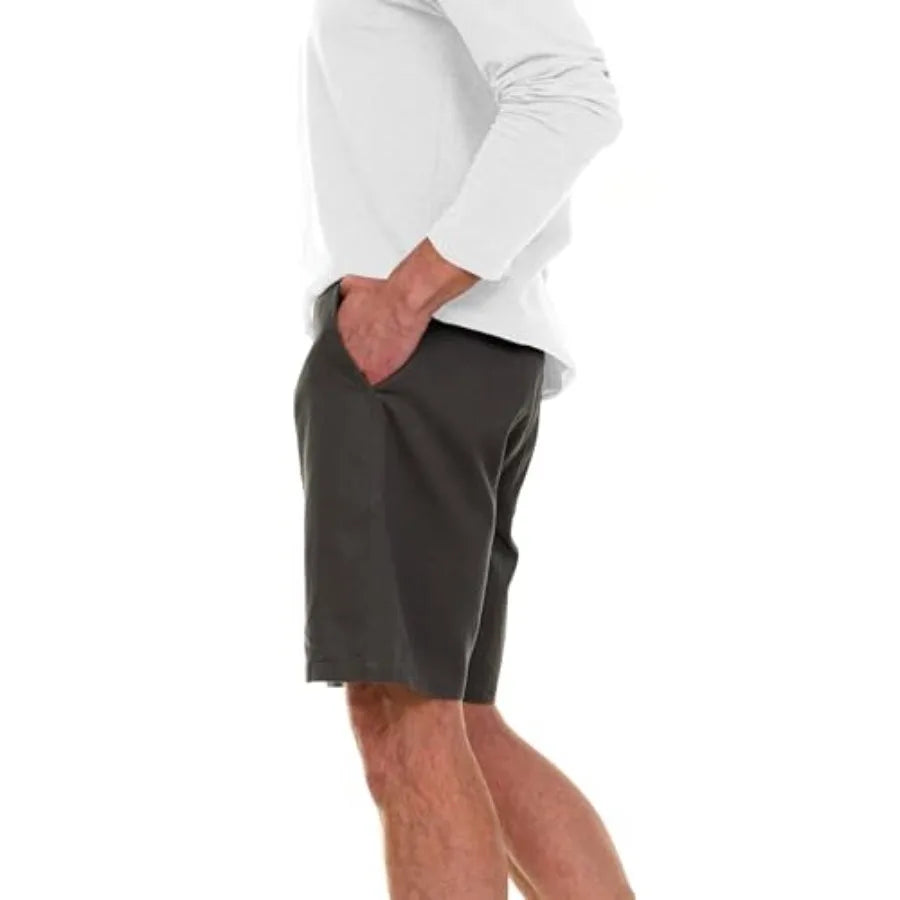Big And Tall Men's Twill Casual Shorts With Half Elastic Waist