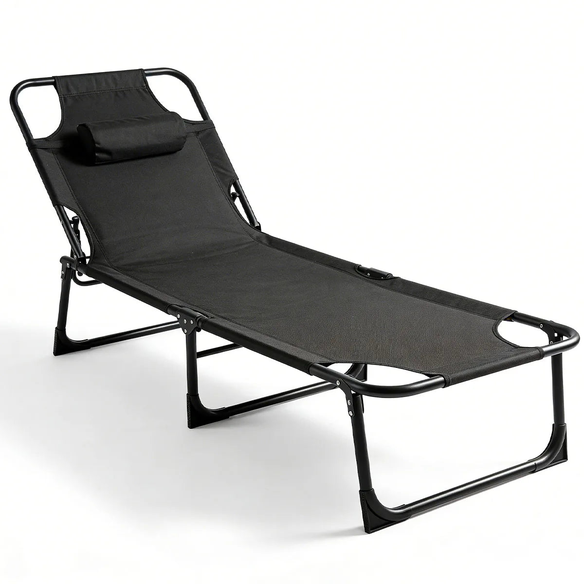 Portable Folding Camping Lounge Chair With Cushion, 3-Position Reclining