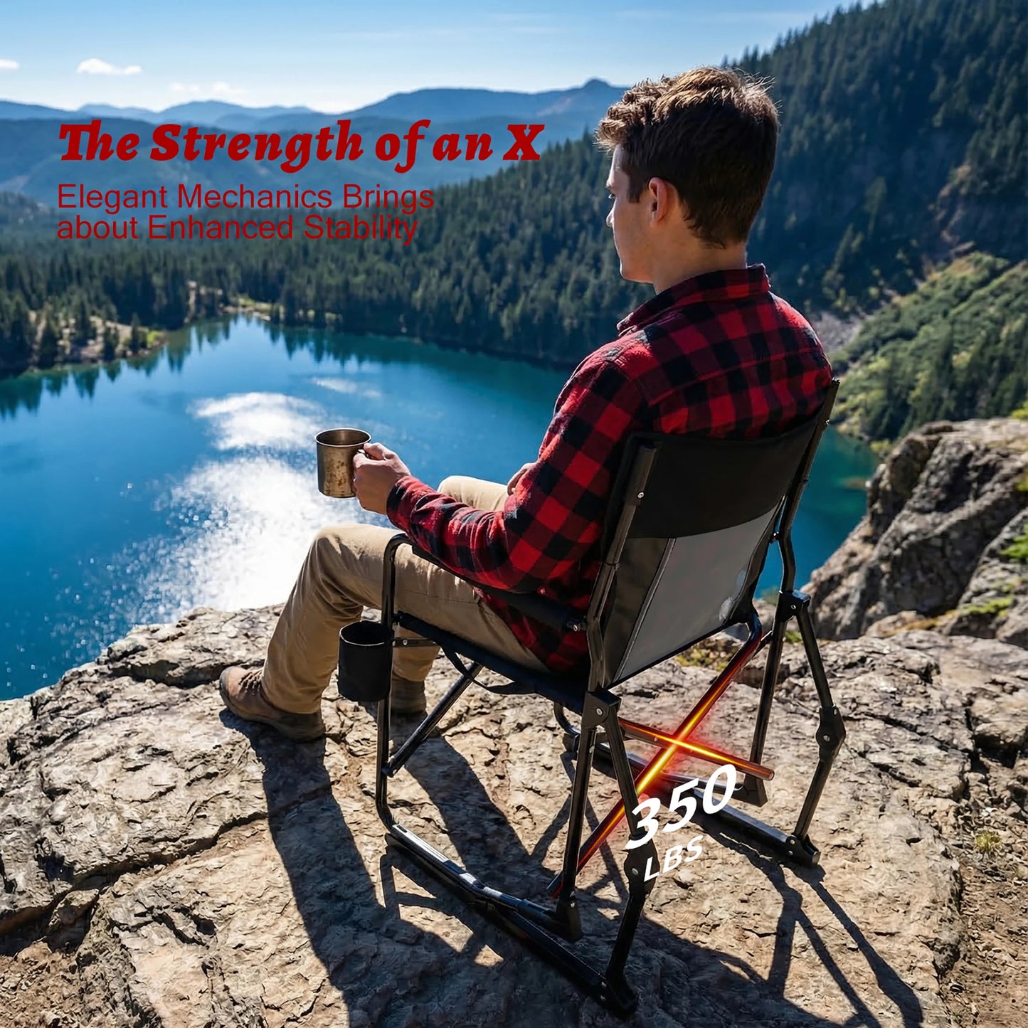 JHK Outdoor Folding Rocking Chair Portable Camping Patio Lounge Chair with Mesh Back Waterproof Armrests Foldable Seat for Patio