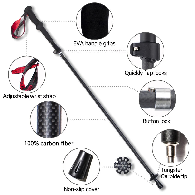 OKHEALING Ultralight Carbon Fiber Trekking Poles Folding Telescopic Hiking Poles