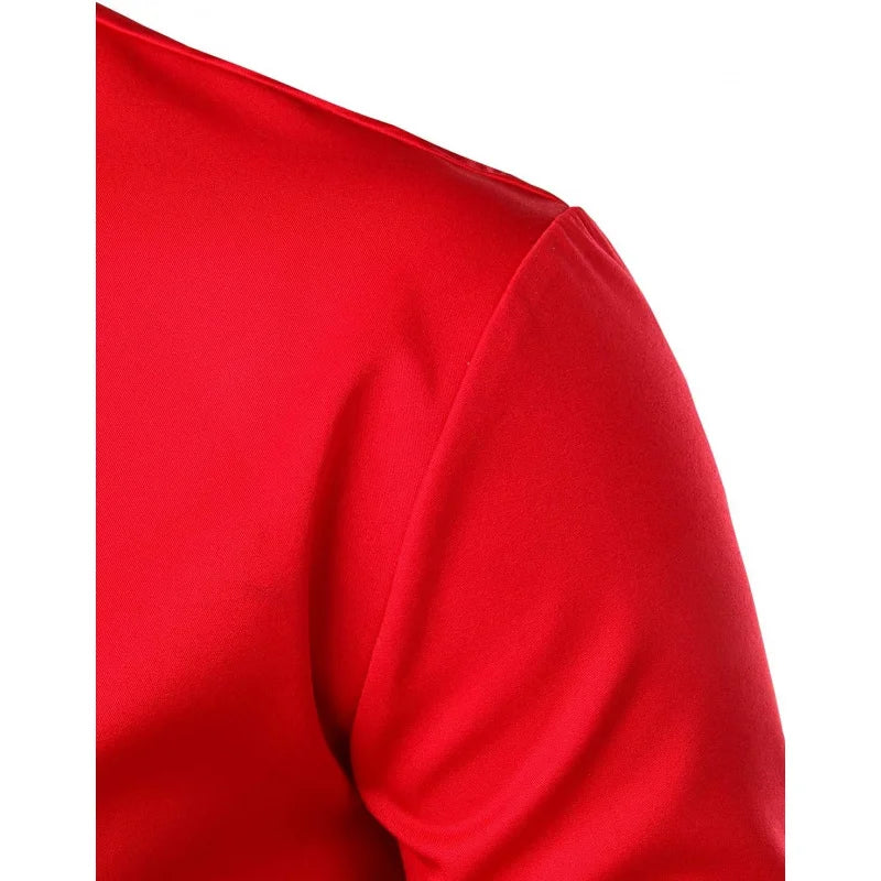 Men's Gold Embroidery Mandarin Collar Slim Fit Long Sleeve Shirt