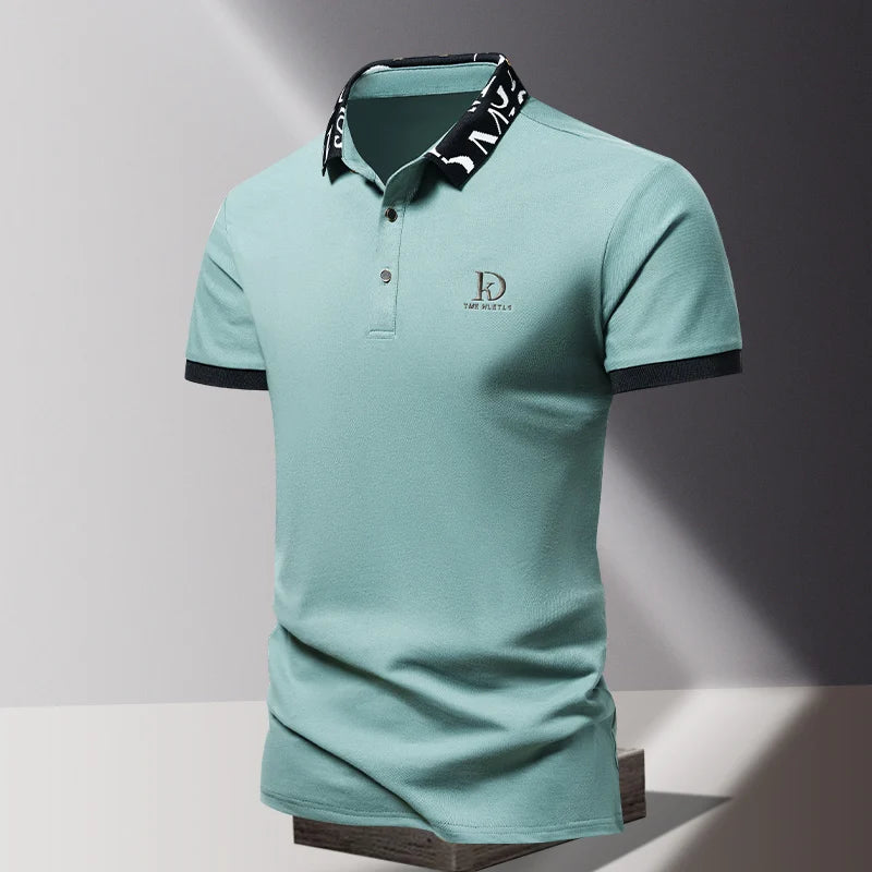 Summer men's POLO shirt fashionable ice silk quick drying short sleeved T-shirt solid color loose fitting business collar top
