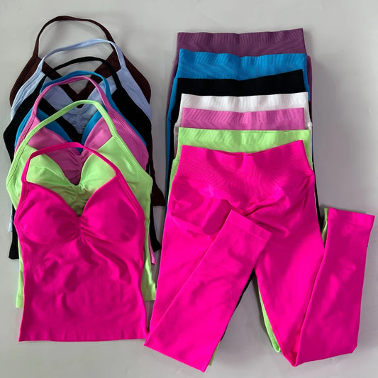 Seamless Gym Set for Women Yoga Tank Top and High Waist Leggings