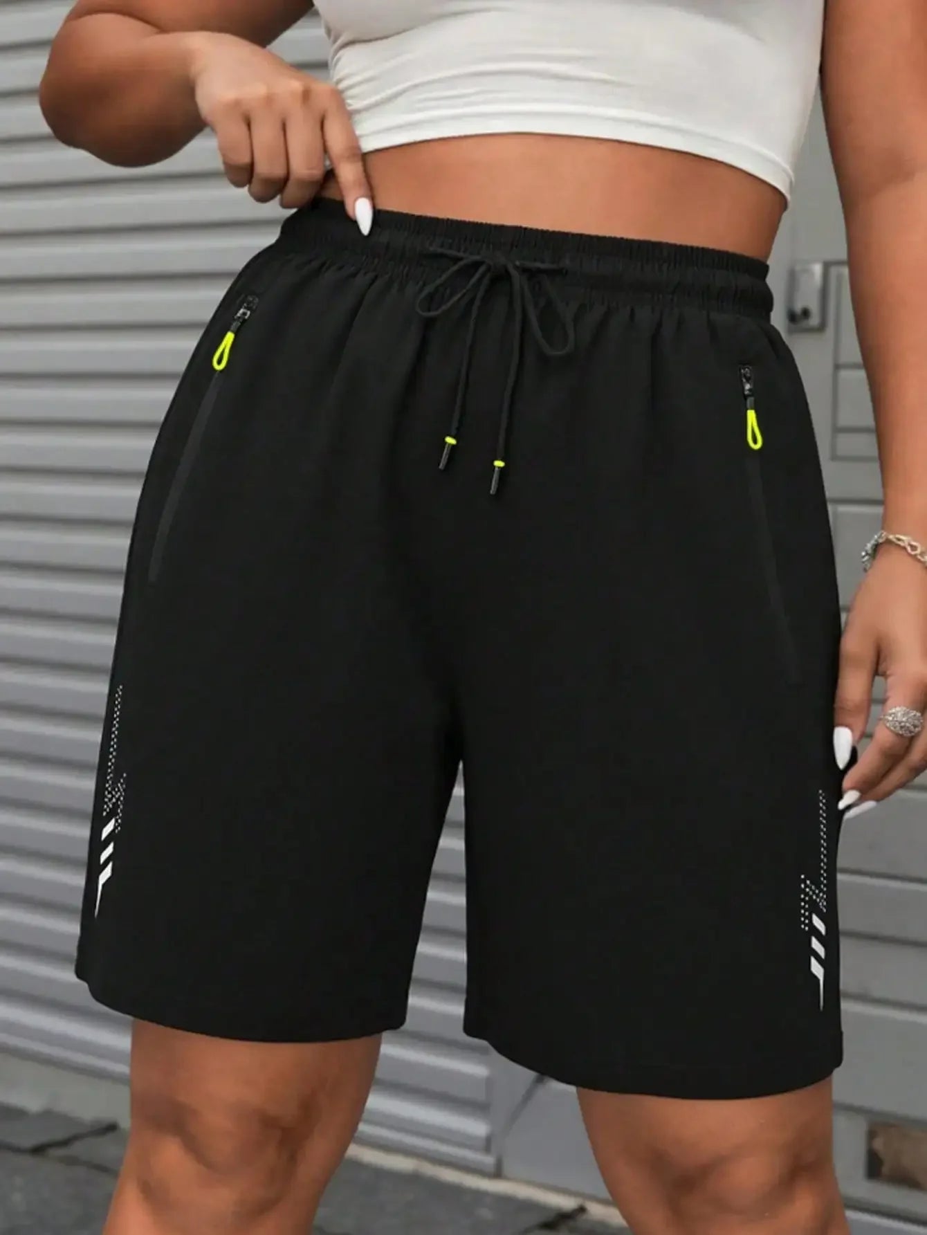 Women's Casual Sports Shorts With Lightning Pattern And Reflective Patches