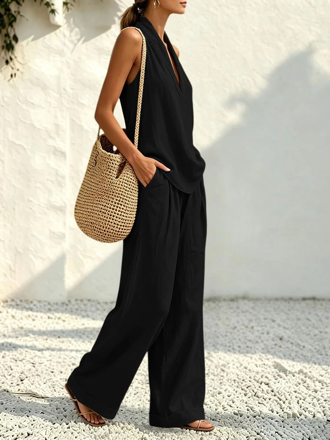 Women Oversized Two Piece Casual Top And Pants Summer Set