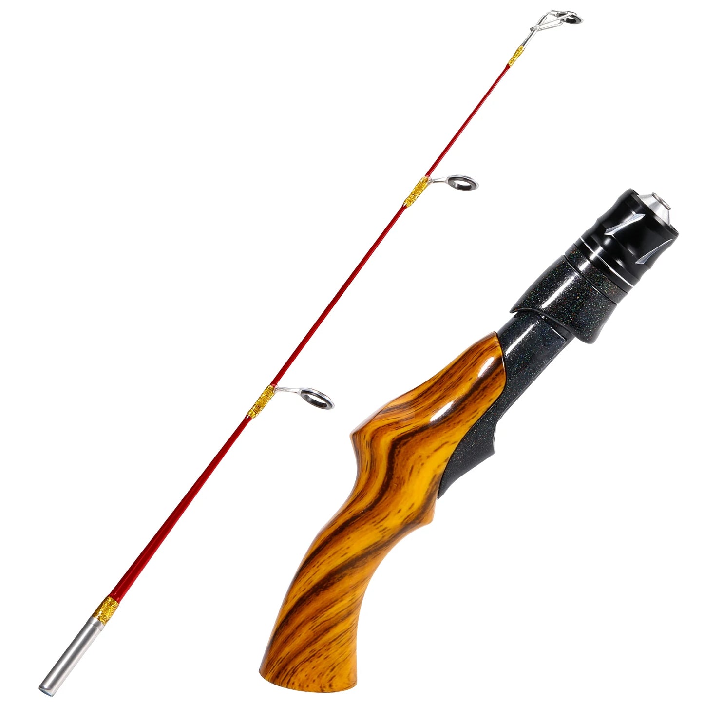 Sougayilang Ultra Light Ice Fishing Rod with Wood Grain Grip and Rust Proof Guide Ring Metal Sleeve for Winter Fishing Rod