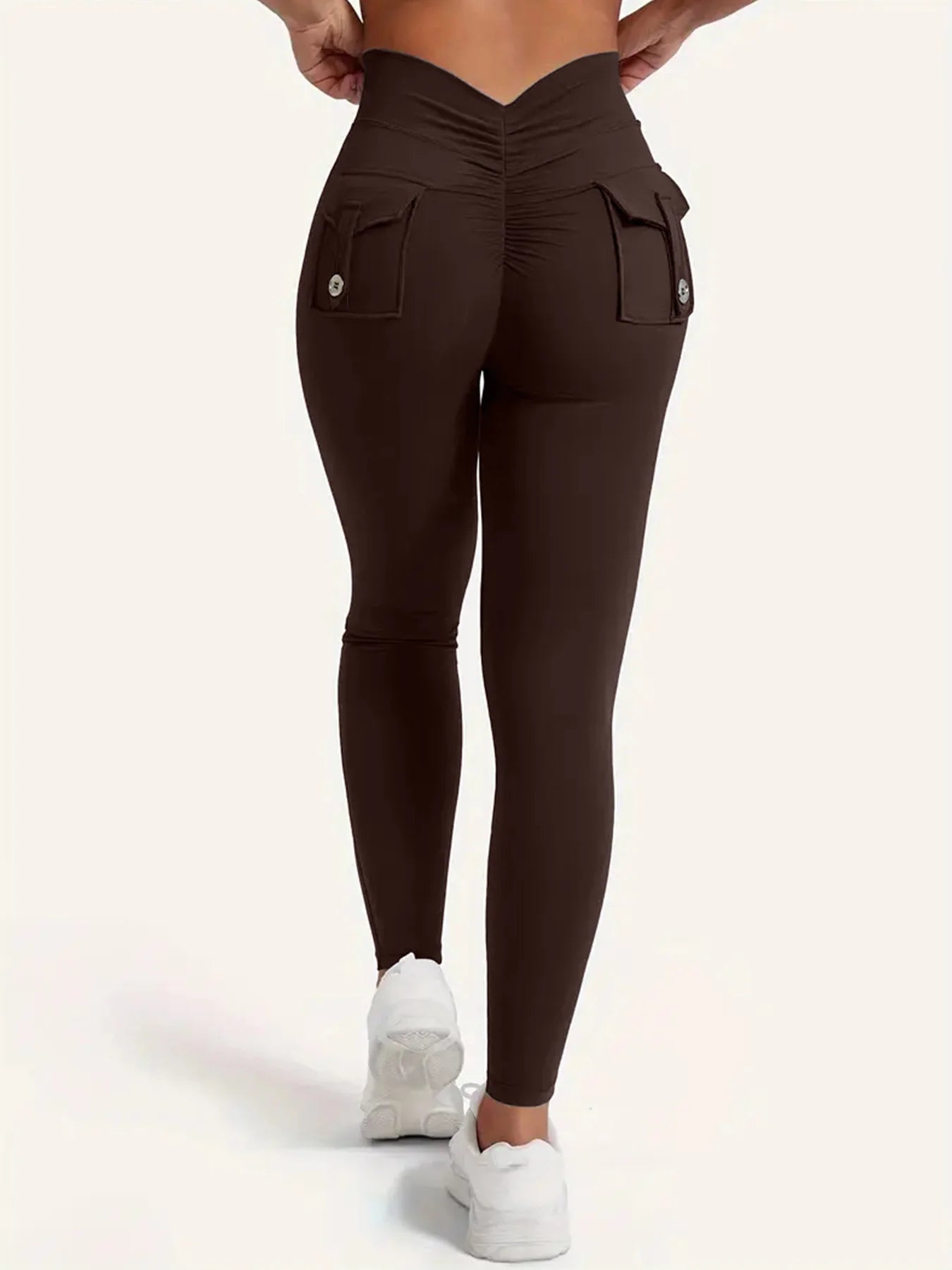Women's High-Waisted Butt-Lifting V-Back Seamless Gym Yoga Leggings with Pockets